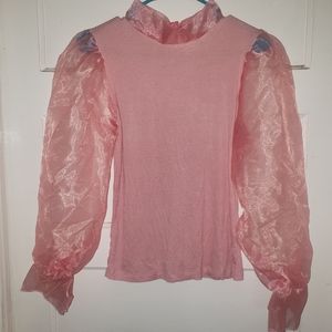 Pink sheer puff sleeve blouse